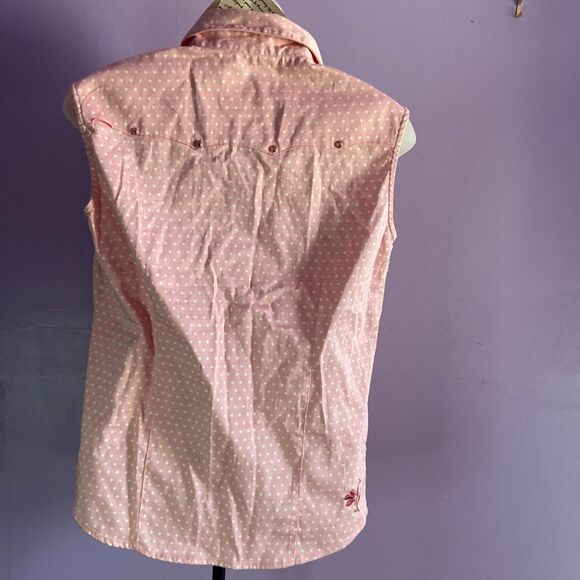 Adiktd Pink White Polka Dot Western Sleeveless Blouse Top Size S Small - Picture 2 of 6